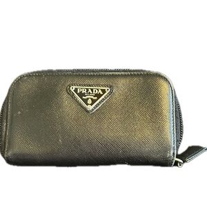Prada Black Leather Keys & Card Wallet